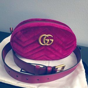 Gucci Marmont Small Magenta Velvet Belt Bag NWT